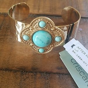 Criscara Gold & Turquoise Cuff Bracelet NWT